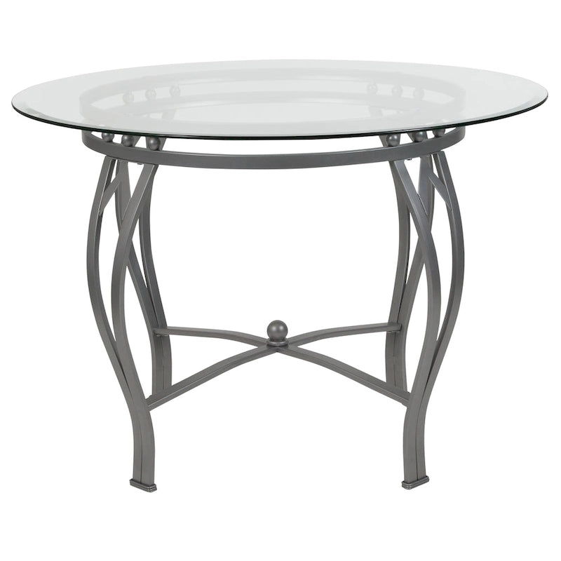 Syracuse 42 Round Glass Dining Table with Bowed Out Metal Frame