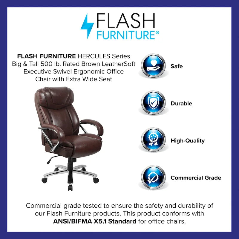 High-Back Ergonomic Office Chair, 500 lb Capacity with Headrest