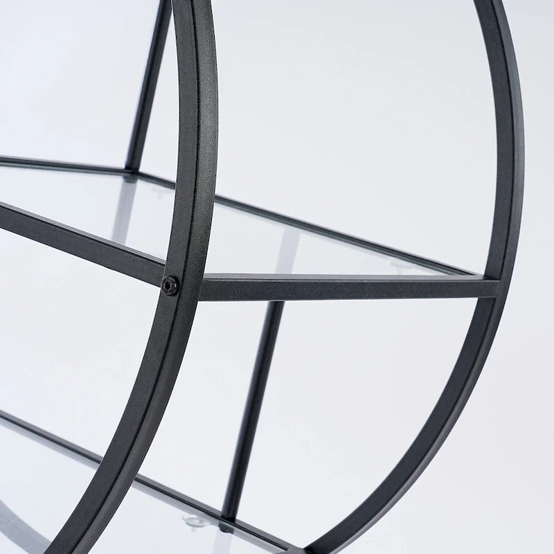 Round 3-Tier Glass Shelf Bar Cart with Gold or Black Metal Frame
