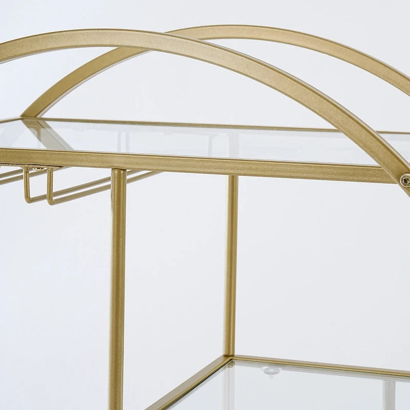 Round 3-Tier Glass Shelf Bar Cart with Gold or Black Metal Frame