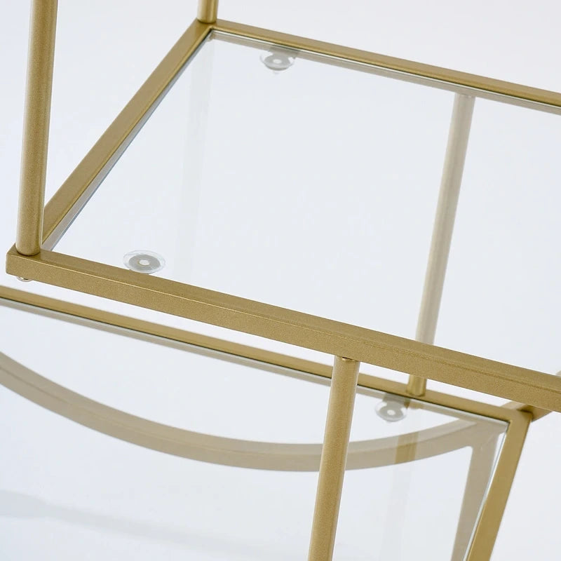 Round 3-Tier Glass Shelf Bar Cart with Gold or Black Metal Frame