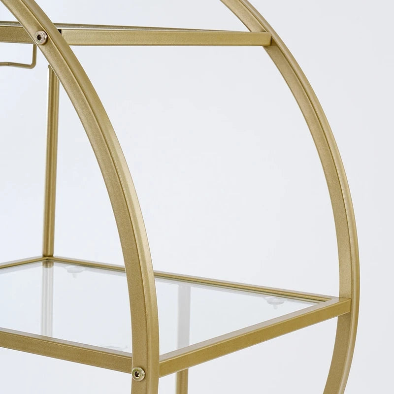 Round 3-Tier Glass Shelf Bar Cart with Gold or Black Metal Frame