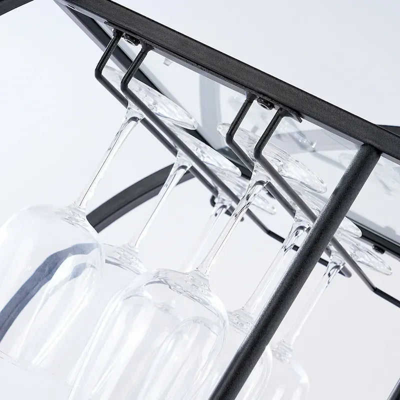 Round 3-Tier Glass Shelf Bar Cart with Gold or Black Metal Frame
