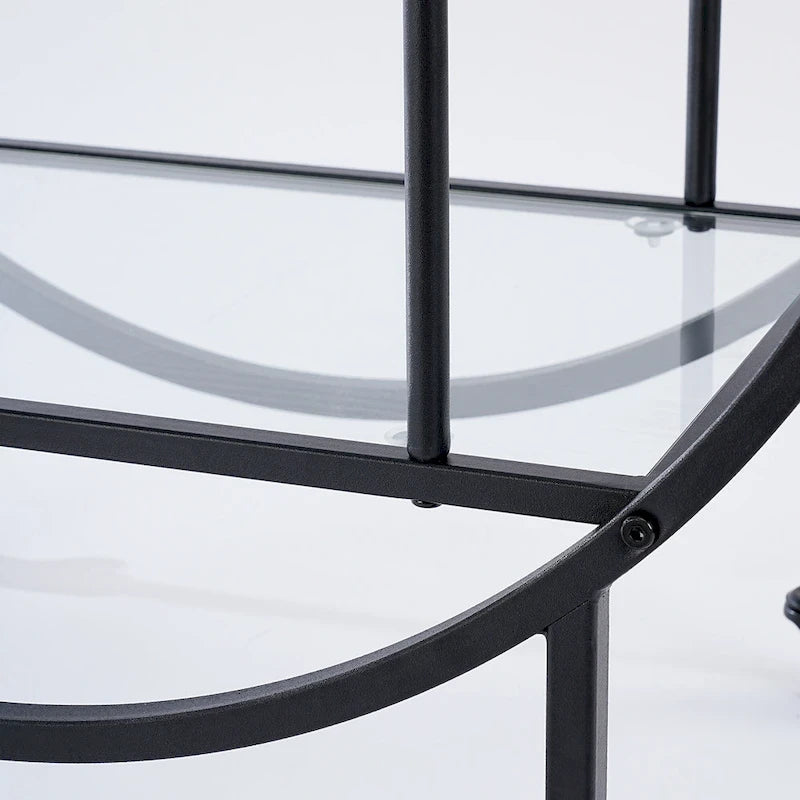 Round 3-Tier Glass Shelf Bar Cart with Gold or Black Metal Frame