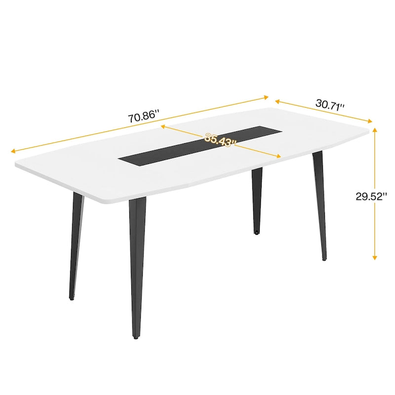 71-Inch Boat-Shape Office Desk with Metal Legs, White