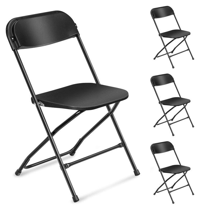 Plastic Folding Chair with Steel Frame, Stackable, Indoor and Outdoor, Pack of 4
