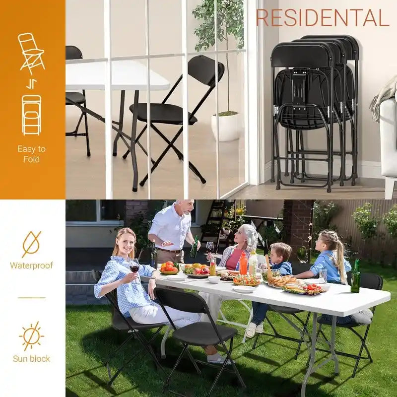 Plastic Folding Chair with Steel Frame, Stackable, Indoor and Outdoor, Pack of 4