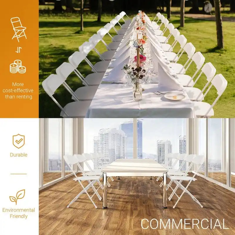 Plastic Folding Chair with Steel Frame, Stackable, Indoor and Outdoor, Pack of 4