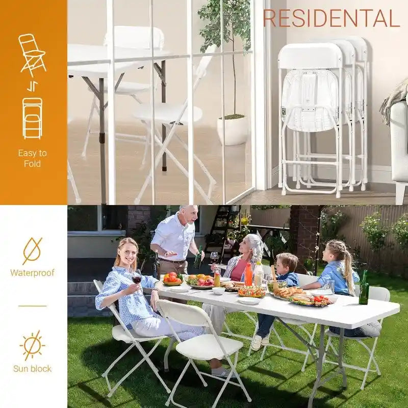 Plastic Folding Chair with Steel Frame, Stackable, Indoor and Outdoor, Pack of 4