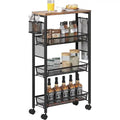 4-Tier Slim Rolling Kitchen Cart with Wire Baskets and Wood Top