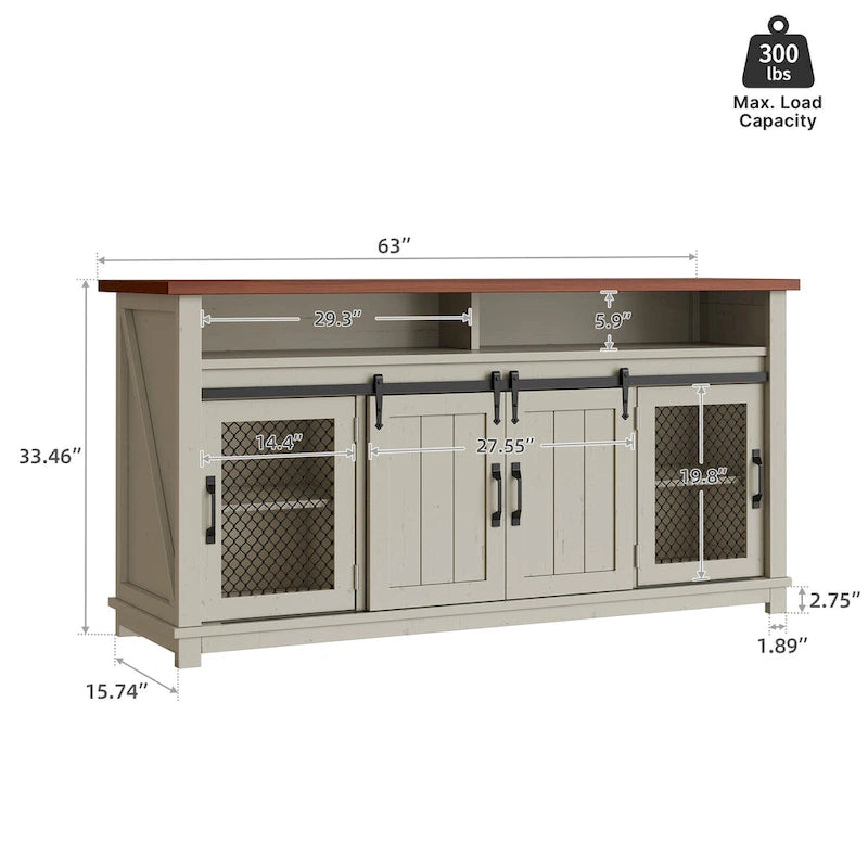Farmhouse Industrial Buffet Sideboard with Barn Doors and Adjustable Shelves