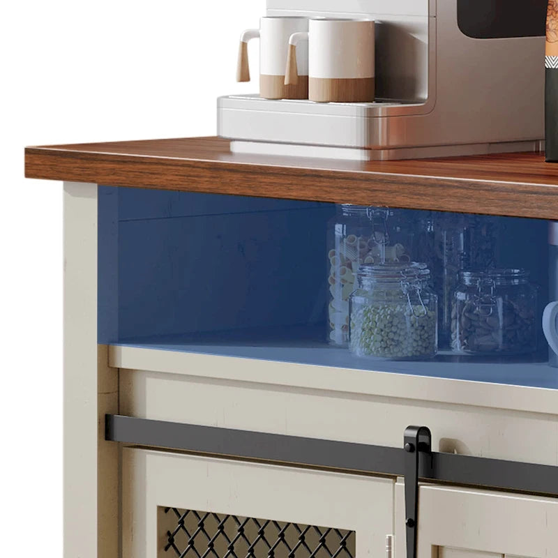 Farmhouse Industrial Buffet Sideboard with Barn Doors and Adjustable Shelves