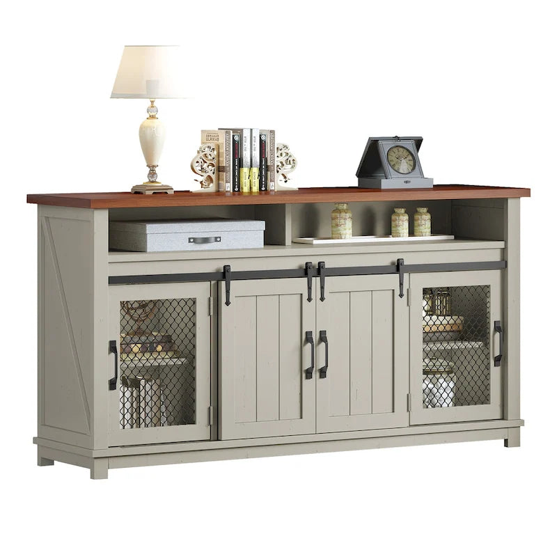 Farmhouse Industrial Buffet Sideboard with Barn Doors and Adjustable Shelves