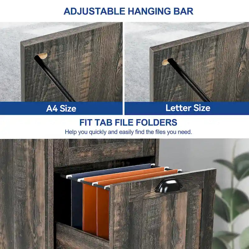 4-Drawer Rustic Wood Vertical File Cabinet with Lock
