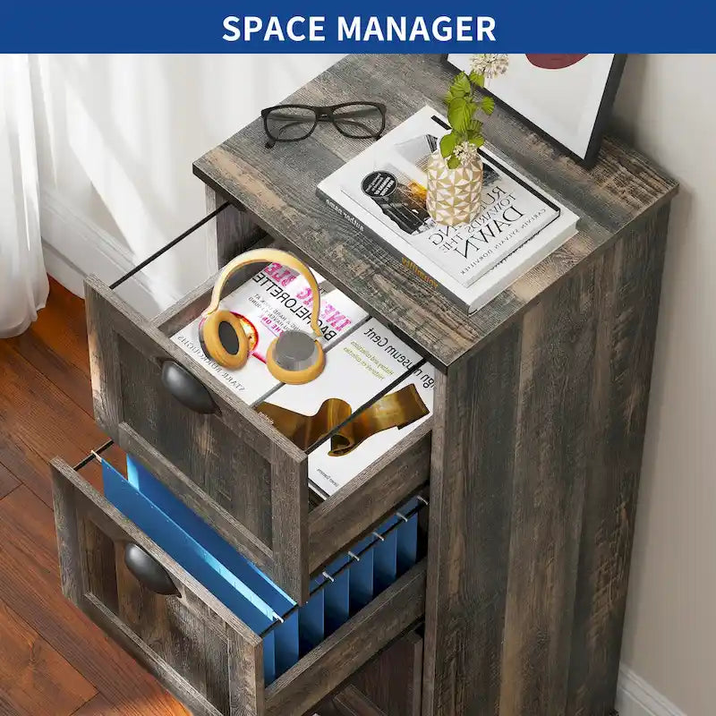 4-Drawer Rustic Wood Vertical File Cabinet with Lock