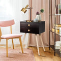 Mid-Century Modern 2-Drawer Nightstand with Solid Wood Legs, Brown