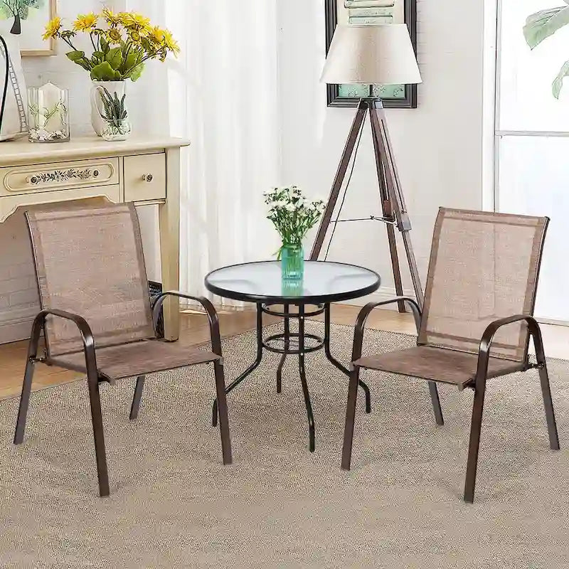 Outdoor Patio Chair with Armrests and Breathable Mesh Fabric, Set of 4