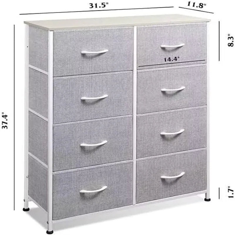 8-Drawer Fabric Dresser with Wood Top and Steel Frame for Bedroom