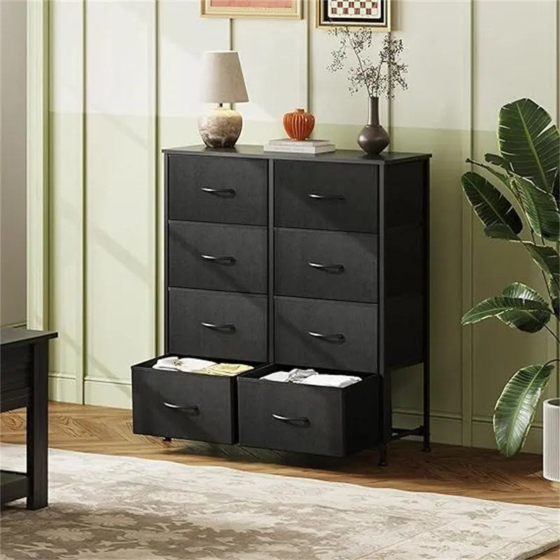 8-Drawer Fabric Dresser with Wood Top and Steel Frame for Bedroom
