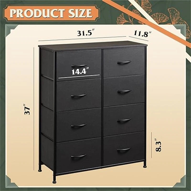 8-Drawer Fabric Dresser with Wood Top and Steel Frame for Bedroom