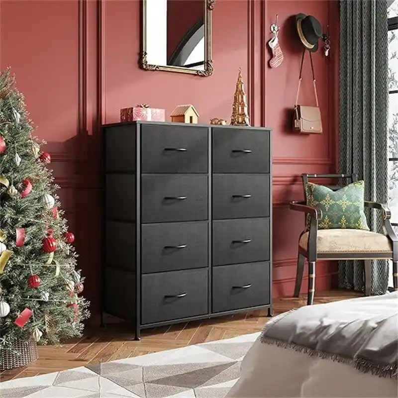 8-Drawer Fabric Dresser with Wood Top and Steel Frame for Bedroom