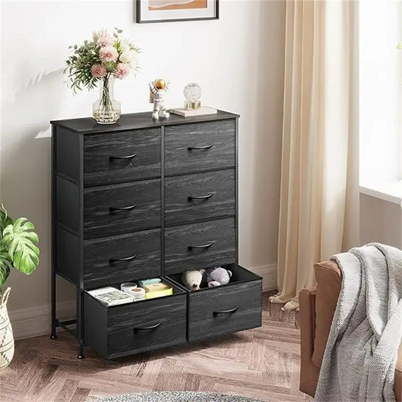 8-Drawer Fabric Dresser with Wood Top and Steel Frame for Bedroom