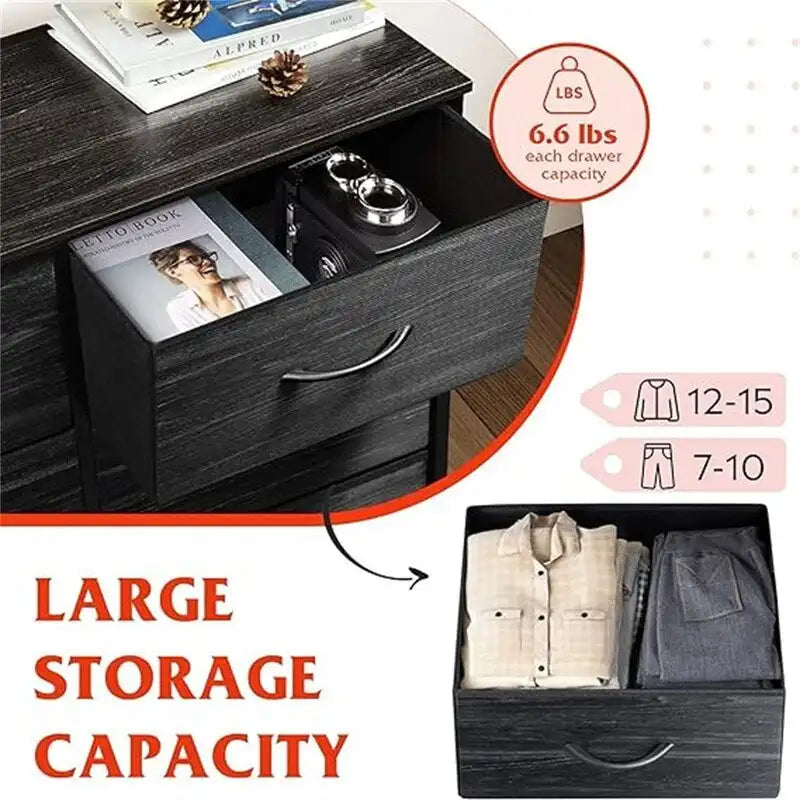 8-Drawer Fabric Dresser with Wood Top and Steel Frame for Bedroom