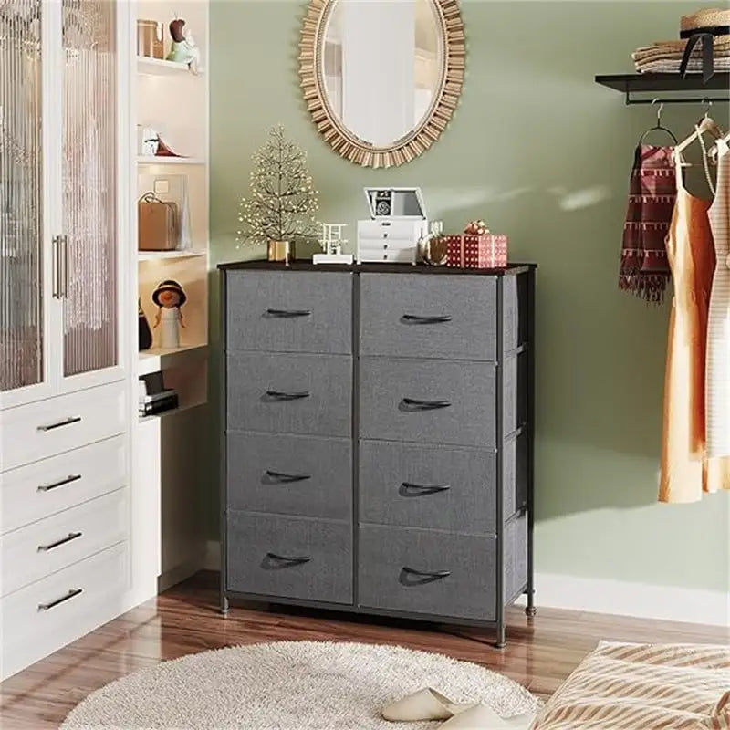 8-Drawer Fabric Dresser with Wood Top and Steel Frame for Bedroom