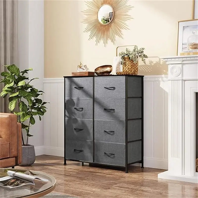 8-Drawer Fabric Dresser with Wood Top and Steel Frame for Bedroom