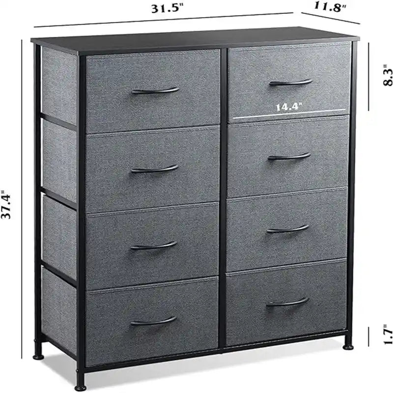 8-Drawer Fabric Dresser with Wood Top and Steel Frame for Bedroom