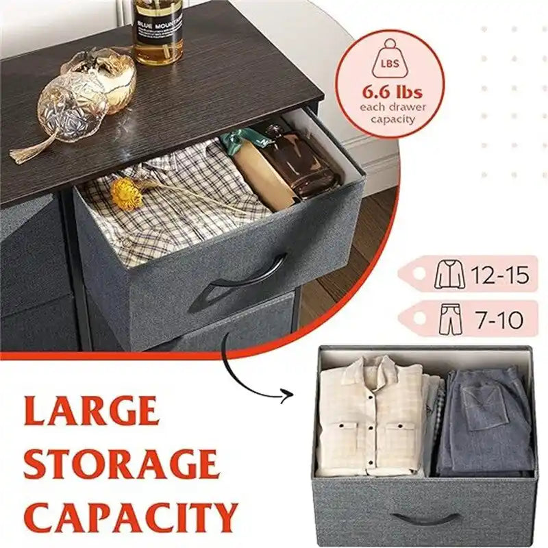 8-Drawer Fabric Dresser with Wood Top and Steel Frame for Bedroom