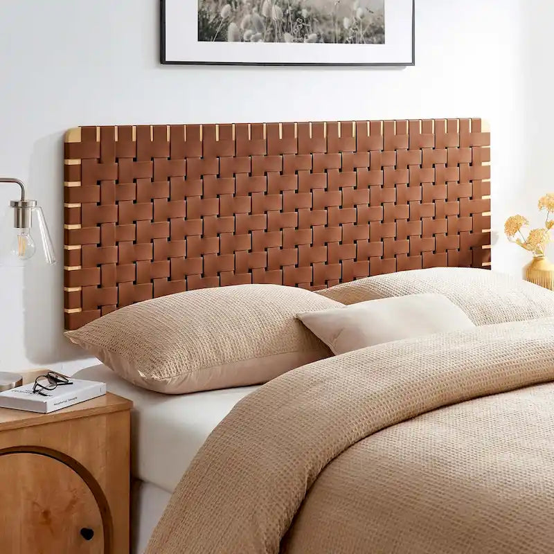 Adjustable Woven Vegan Leather Headboard, Twin to King, Multiple Colors