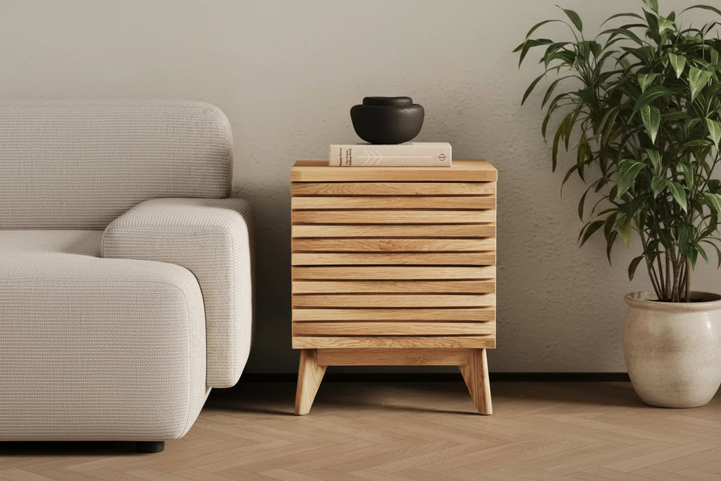 2-Drawer Oak Effect Compact Nightstand with Soft-Close Hinges