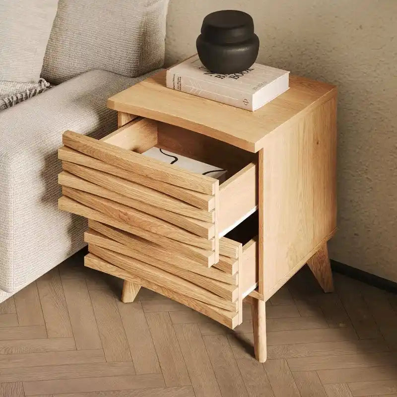2-Drawer Oak Effect Compact Nightstand with Soft-Close Hinges