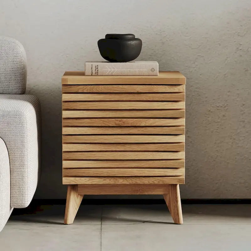 2-Drawer Oak Effect Compact Nightstand with Soft-Close Hinges