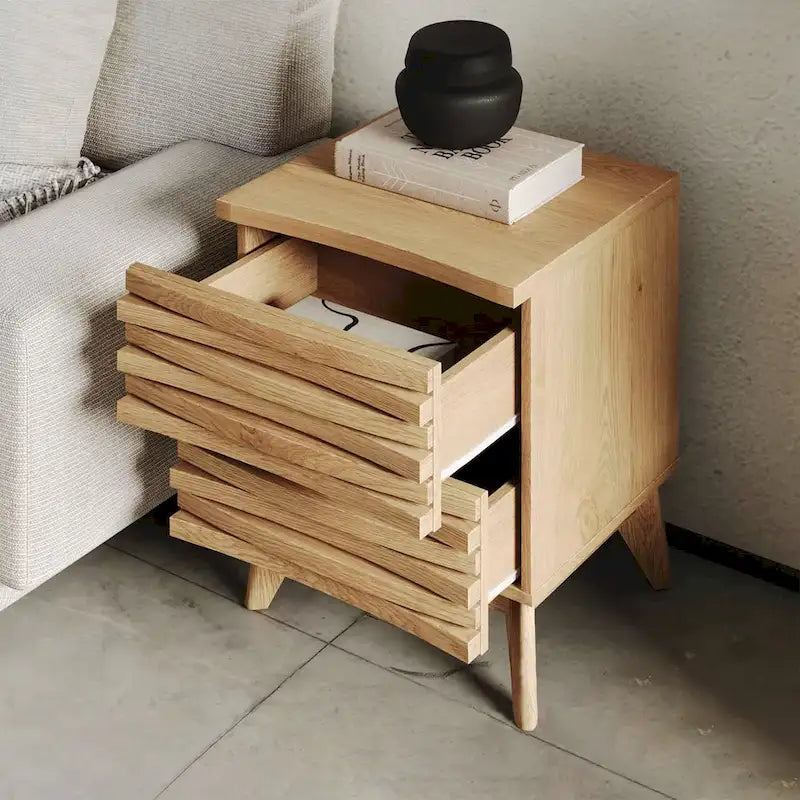 2-Drawer Oak Effect Compact Nightstand with Soft-Close Hinges