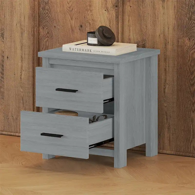 2-Drawer Vintage Wood-Texture Nightstand with Large Storage