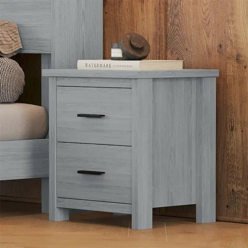 2-Drawer Vintage Wood-Texture Nightstand with Large Storage