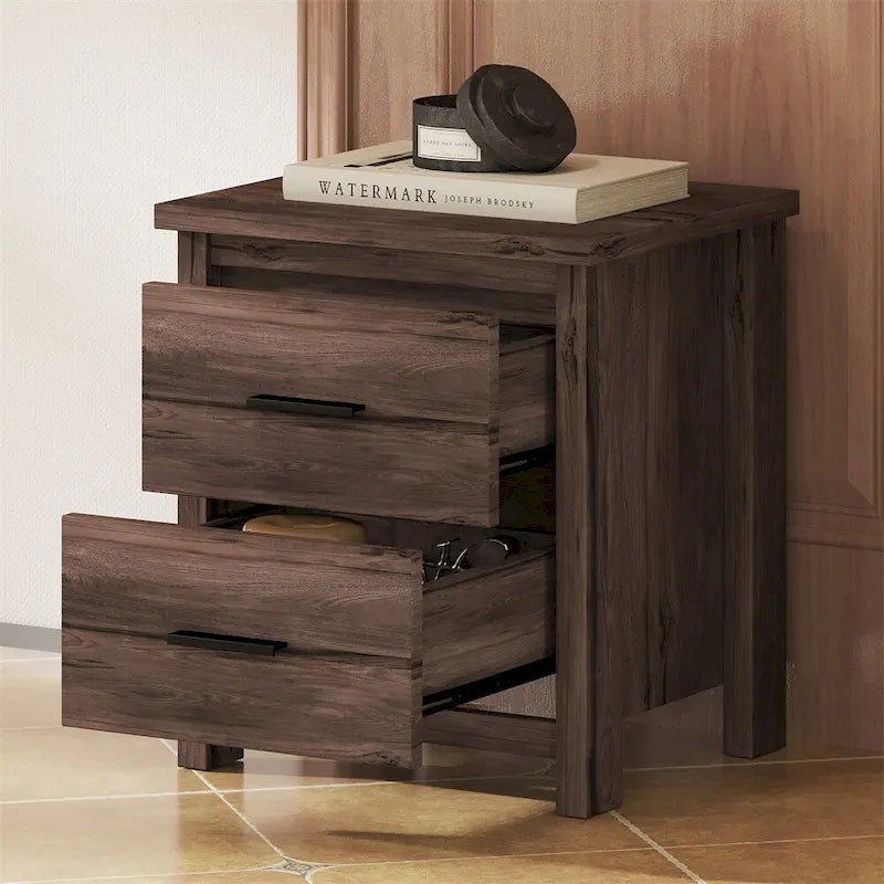 2-Drawer Vintage Wood-Texture Nightstand with Large Storage