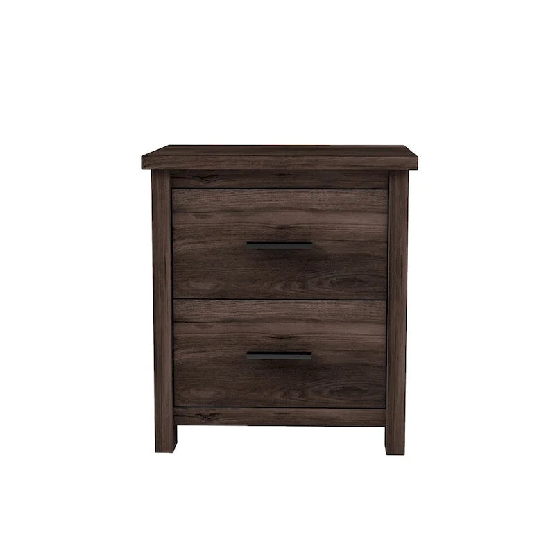 2-Drawer Vintage Wood-Texture Nightstand with Large Storage