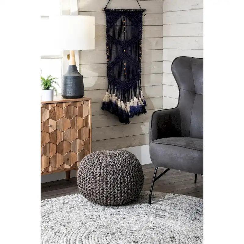 Knitted Solid Jute Ottoman Pouf, Multiple Colors