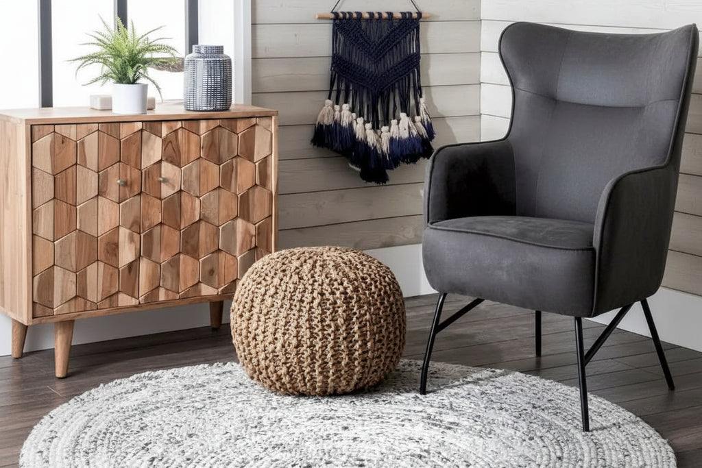 Nuloom York Classic Knitted Solid Jute Ottoman Pouf
