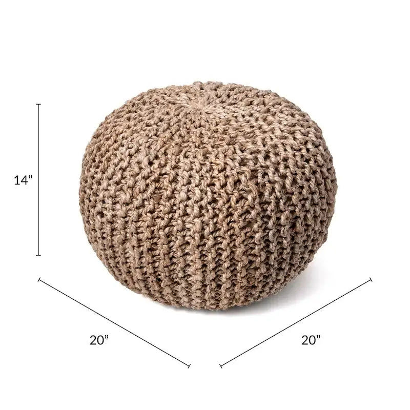 Knitted Solid Jute Ottoman Pouf, Multiple Colors