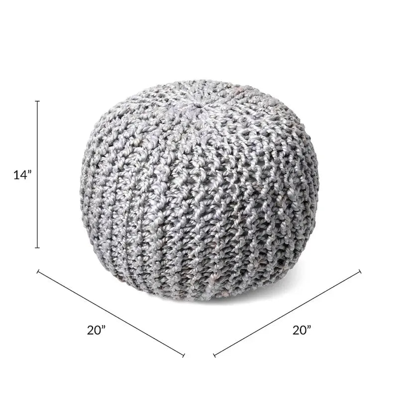 Knitted Solid Jute Ottoman Pouf, Multiple Colors