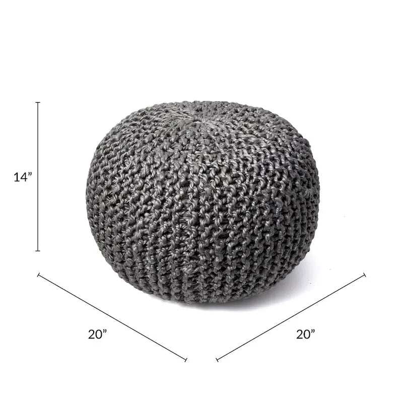 Knitted Solid Jute Ottoman Pouf, Multiple Colors