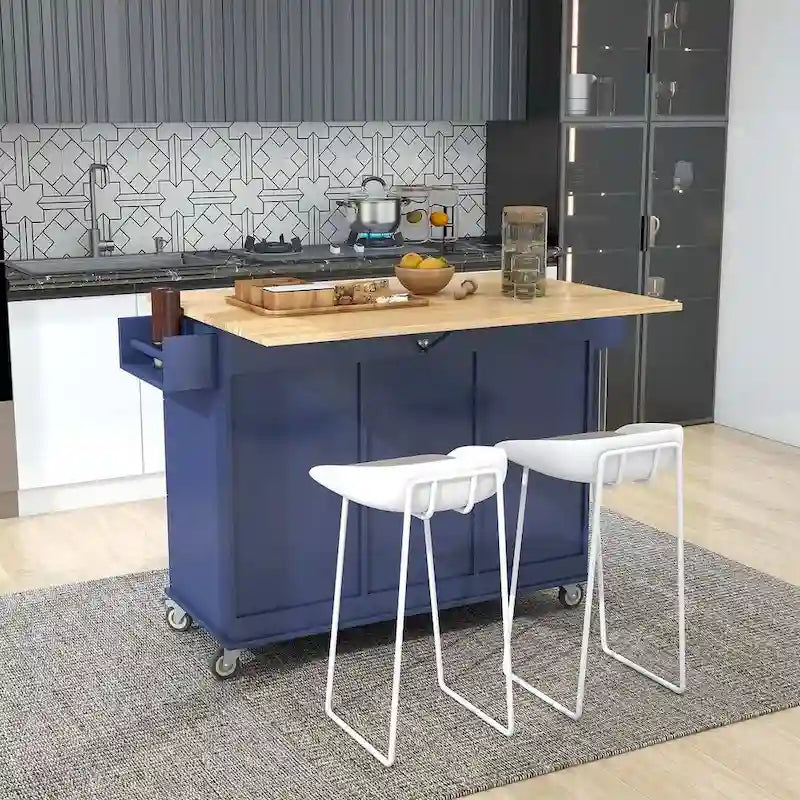Rolling Kitchen Island with Drop Leaf, 3 Drawers and Solid Wood Top, Multiple Colors