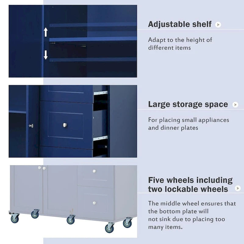 Rolling Kitchen Island with Drop Leaf, 3 Drawers and Solid Wood Top, Multiple Colors