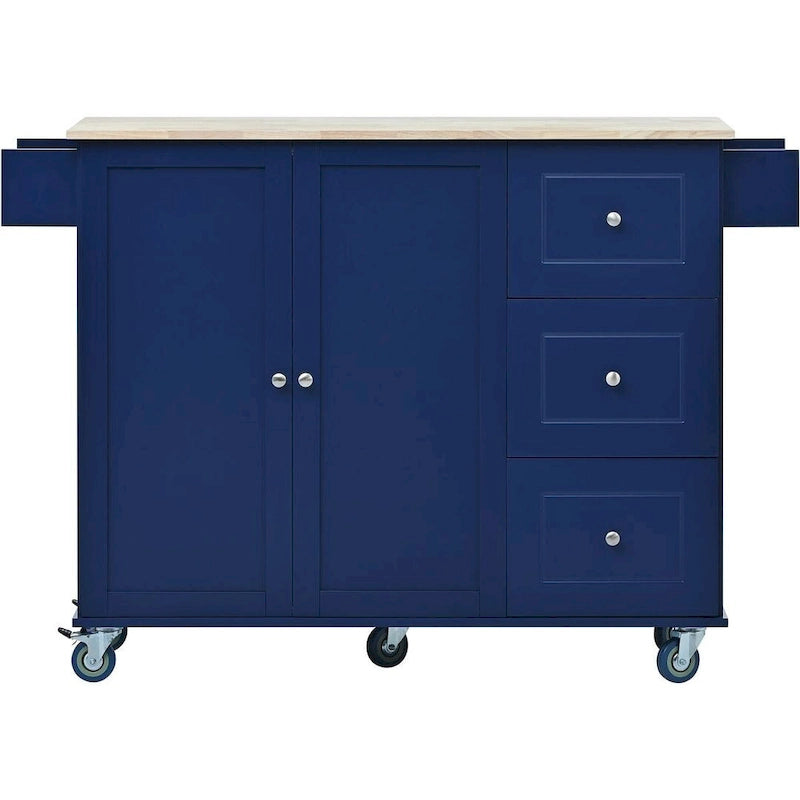 Rolling Kitchen Island with Drop Leaf, 3 Drawers and Solid Wood Top, Multiple Colors
