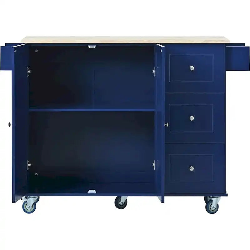 Rolling Kitchen Island with Drop Leaf, 3 Drawers and Solid Wood Top, Multiple Colors