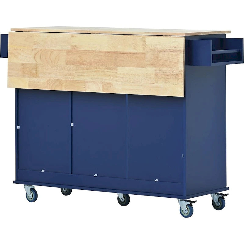 Rolling Kitchen Island with Drop Leaf, 3 Drawers and Solid Wood Top, Multiple Colors